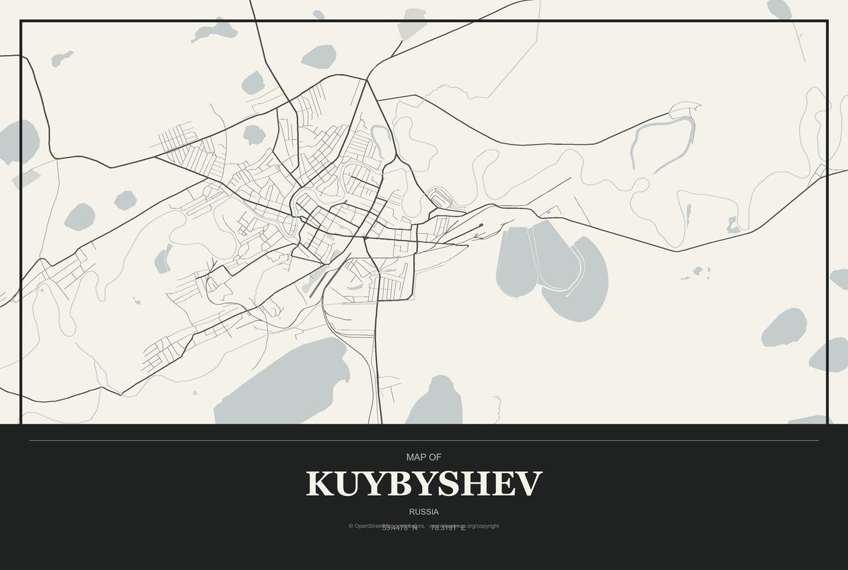 Kuybyshev, Russia City Map Aluminum Sign in Museum Plaque style