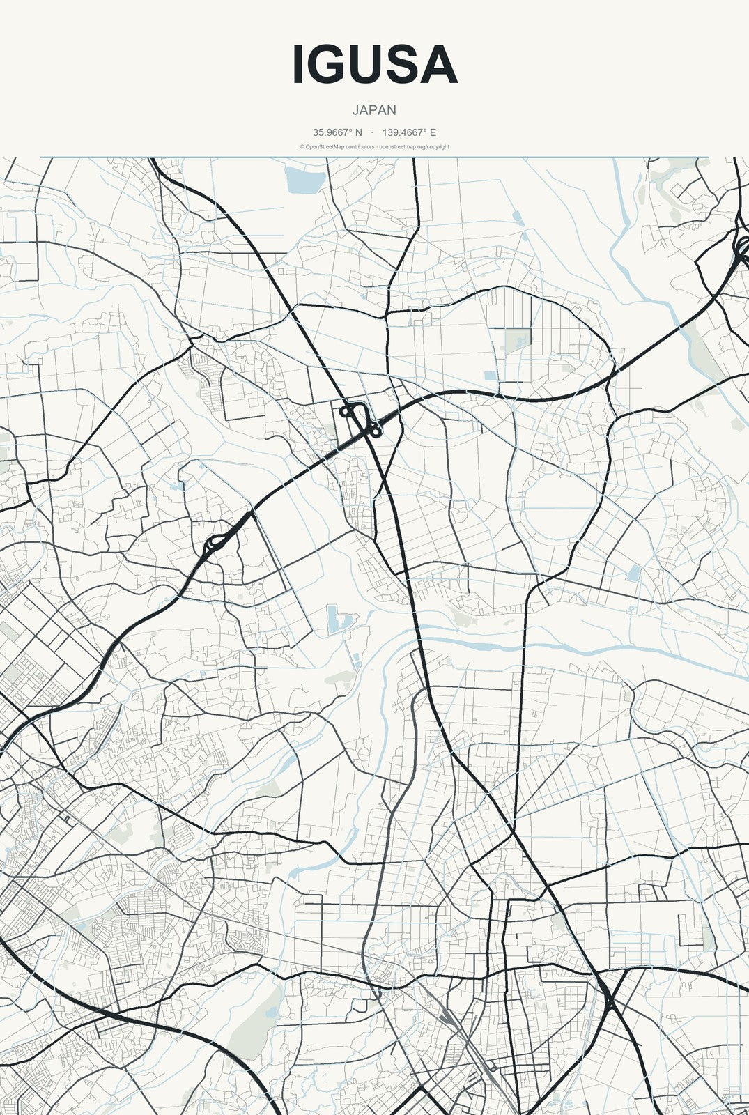 Igusa, Japan City Map Aluminum Sign in Headline Atlas style