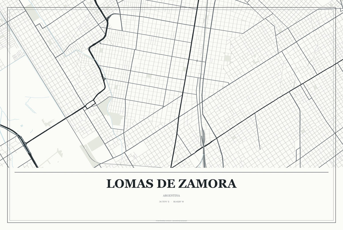 Lomas de Zamora, Argentina City Map Aluminum Sign in Gallery Air style