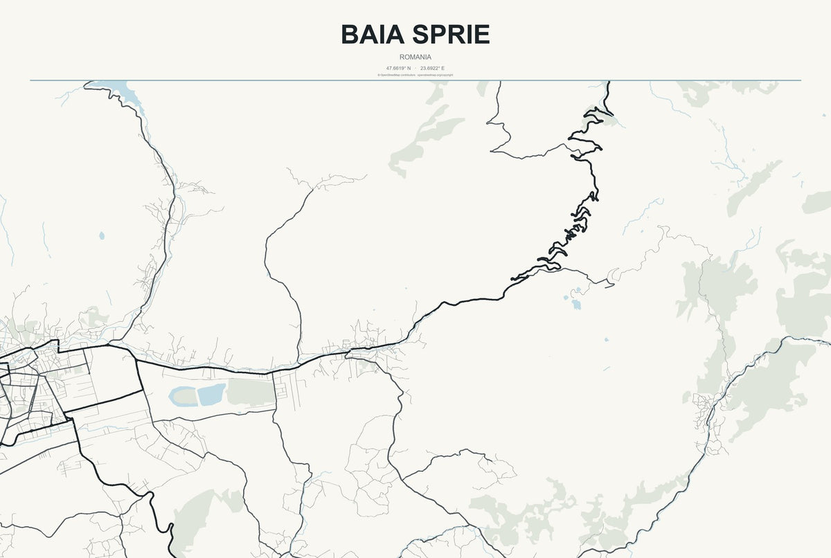 Baia Sprie, Romania City Map Aluminum Sign in Headline Atlas style