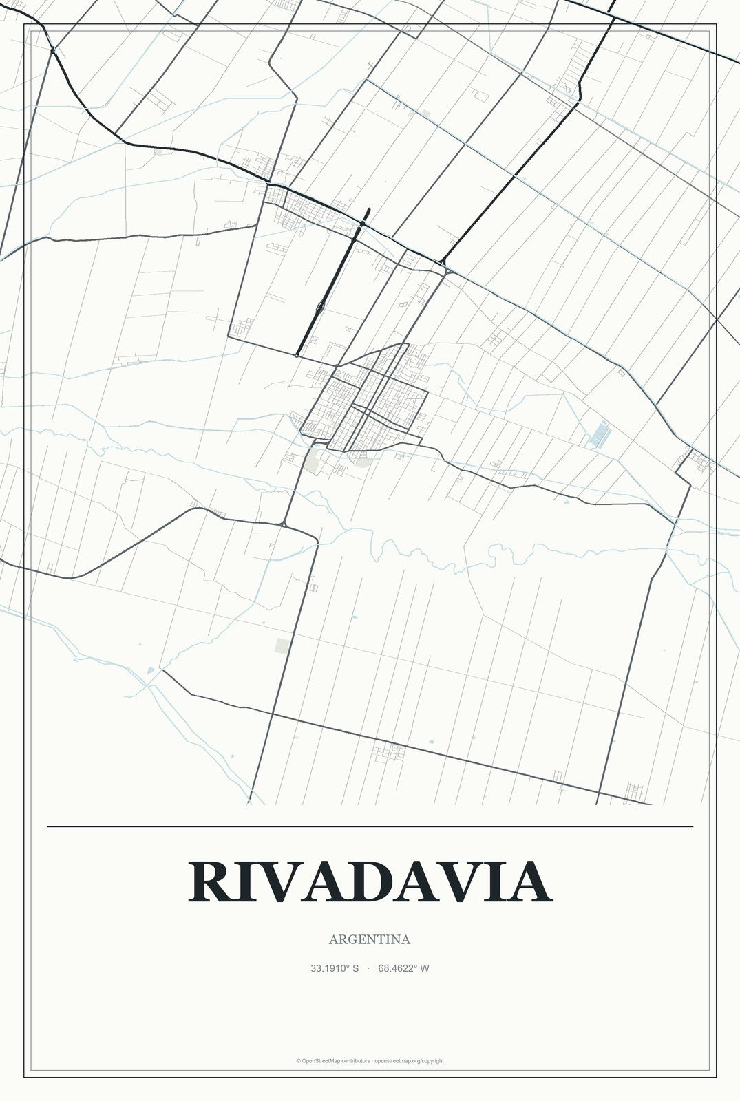 Rivadavia, Argentina City Map Aluminum Sign in Gallery Air style