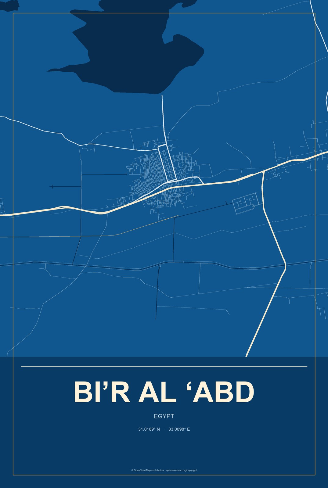 Bi’r al ‘Abd, Egypt City Map Aluminum Sign in Harbor Cobalt style