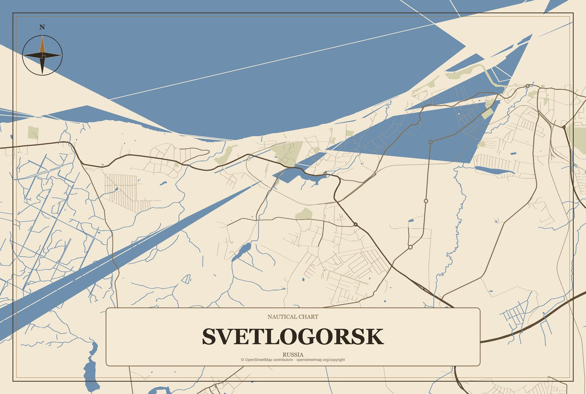 Svetlogorsk, Russia City Map Aluminum Sign in Heritage Nautical style
