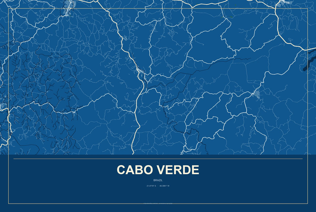 Cabo Verde, Brazil City Map Aluminum Sign in Harbor Cobalt style