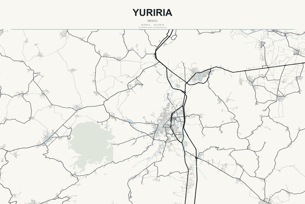 Yuriria, Mexico City Map Aluminum Sign in Headline Atlas style