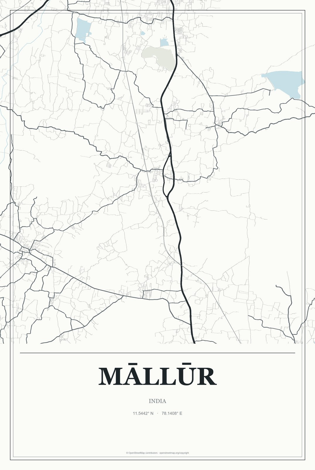 Māllūr, India City Map Aluminum Sign in Gallery Air style