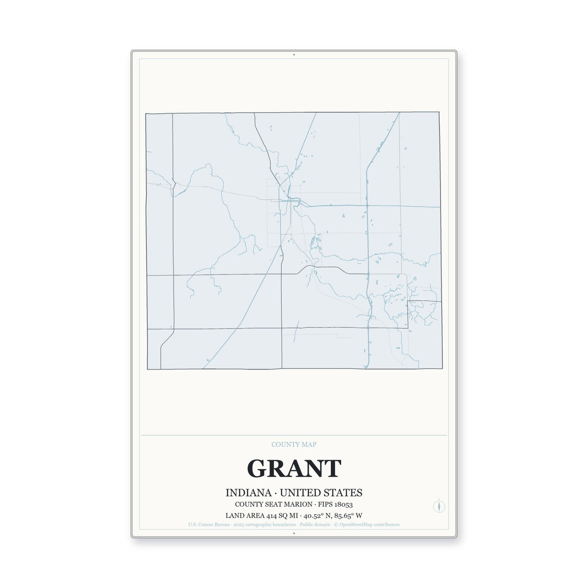 Grant County, Indiana Map Aluminum Sign in Gallery Air style