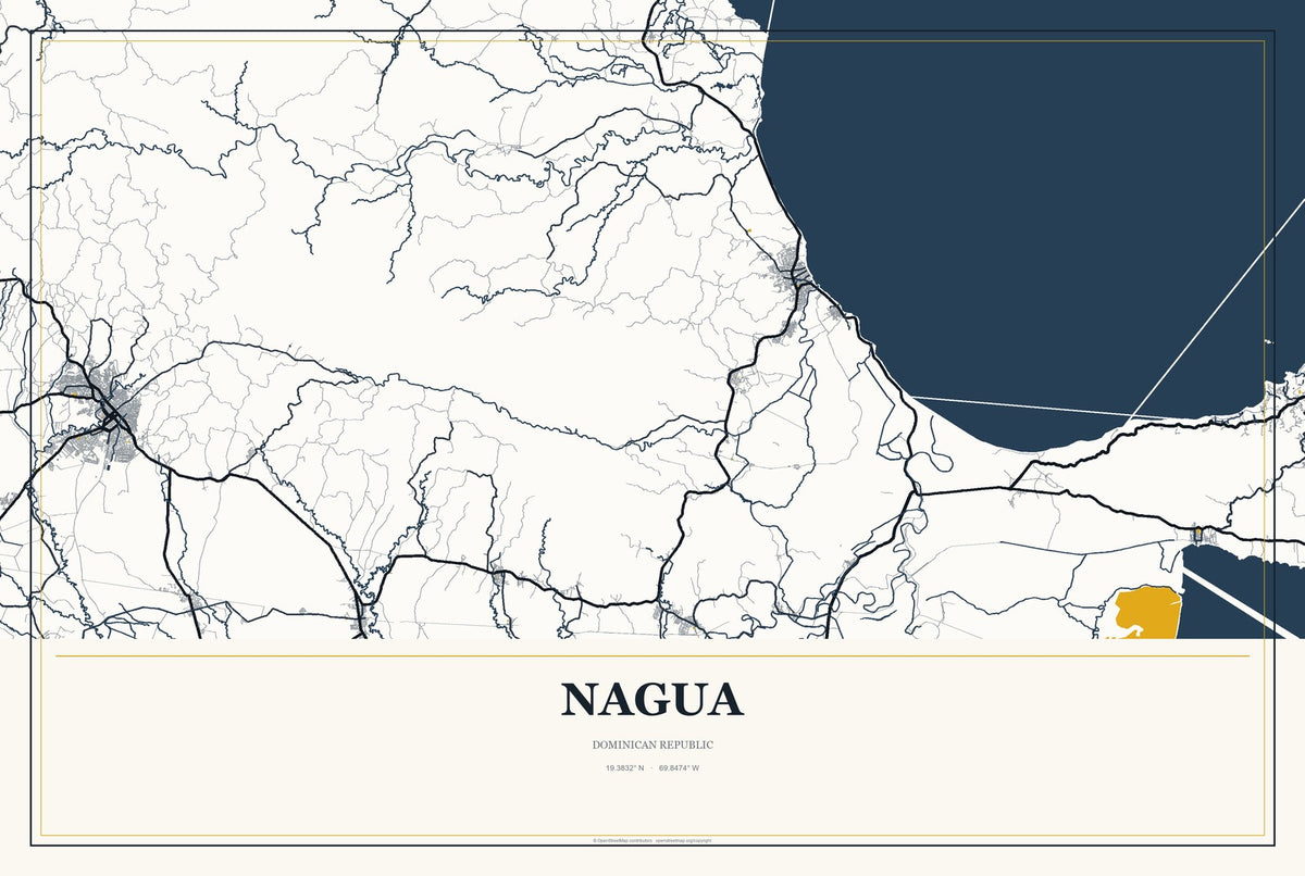 Nagua, Dominican Republic City Map Aluminum Sign in Citrine Modern style