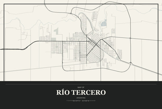 Río Tercero, Argentina City Map Aluminum Sign in Museum Plaque style