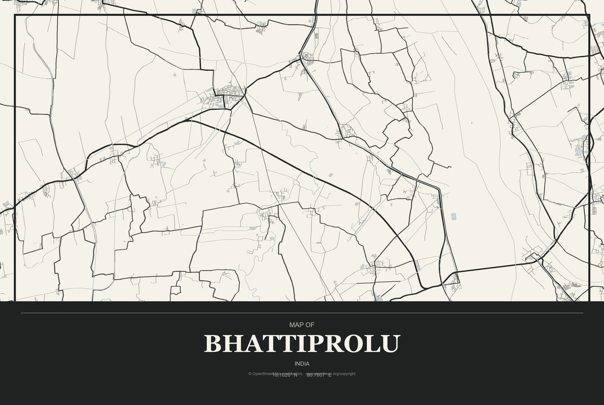 Bhattiprolu, India City Map Aluminum Sign in Museum Plaque style