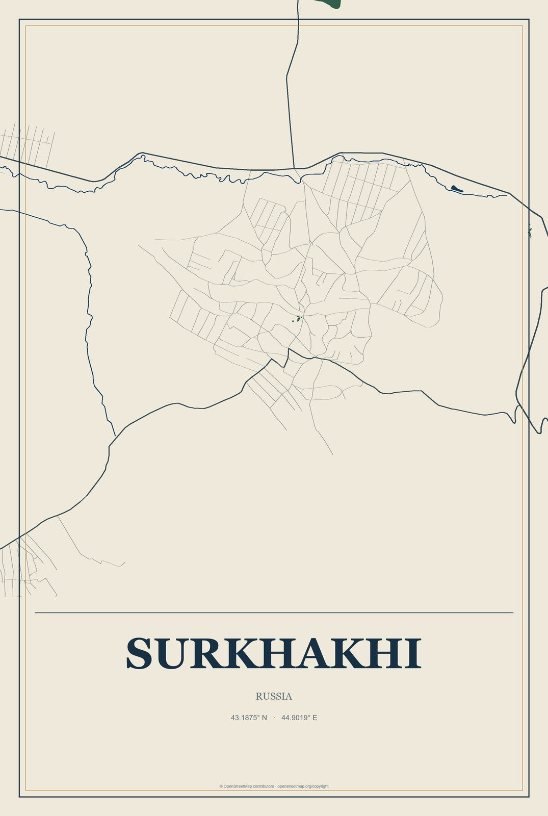 Surkhakhi, Russia City Map Aluminum Sign in Coastal Cutout style
