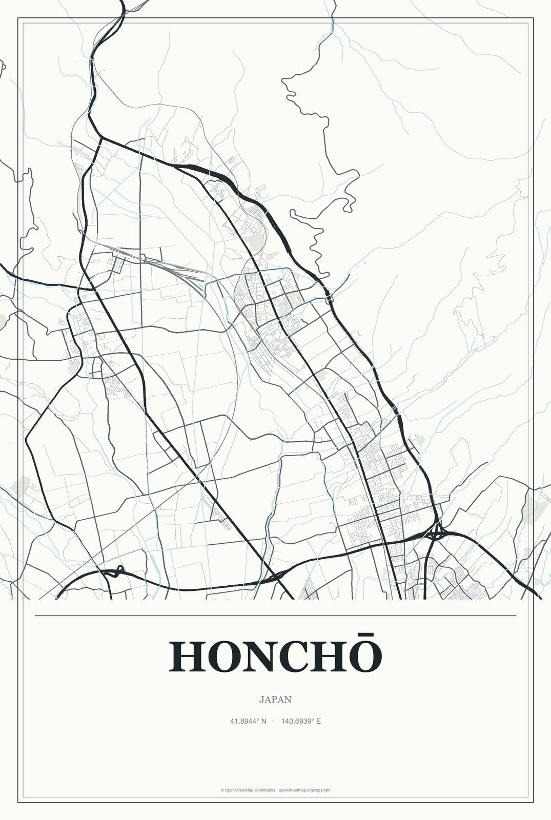 Honchō, Japan City Map Aluminum Sign in Gallery Air style