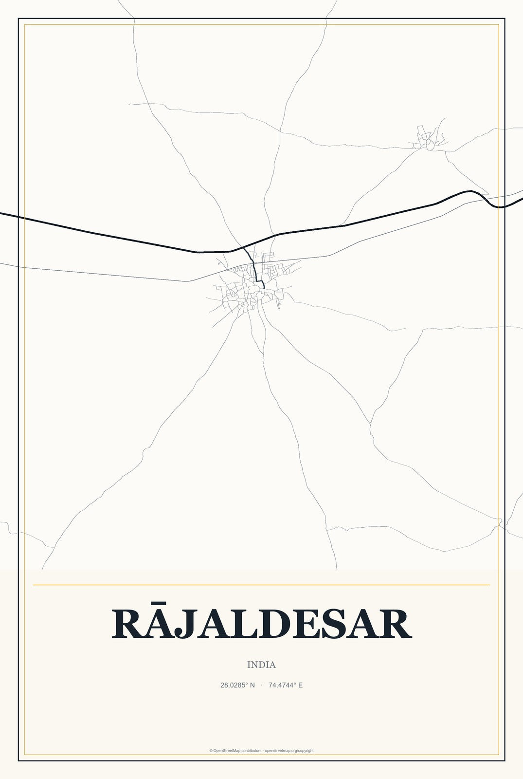 Rājaldesar, India City Map Aluminum Sign in Citrine Modern style