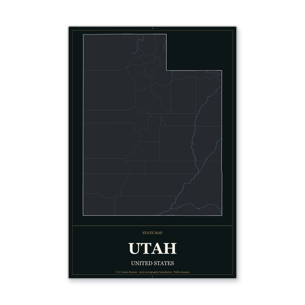 Utah state map aluminum sign in Metropolitan Noir style