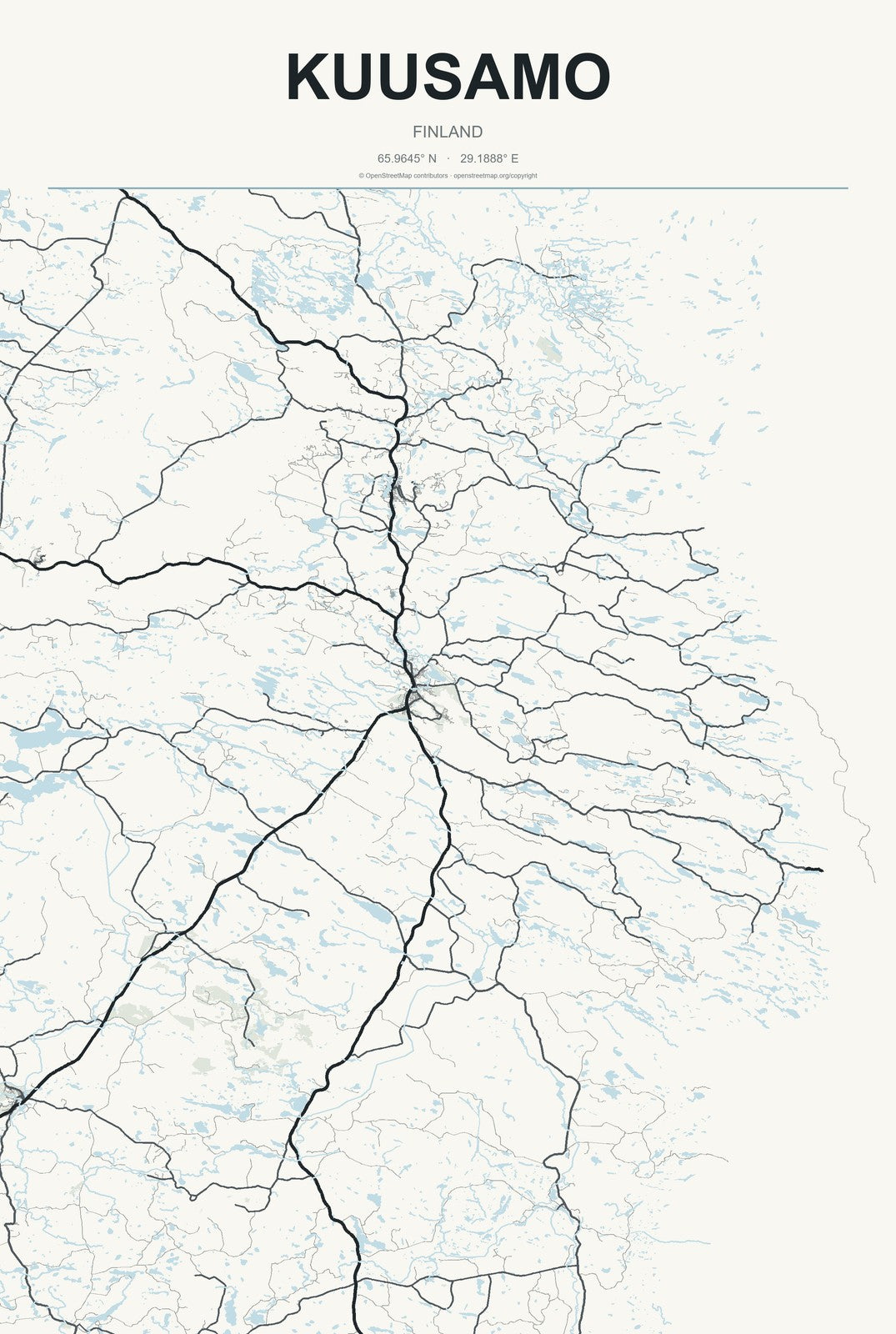 Kuusamo, Finland City Map Aluminum Sign in Headline Atlas style