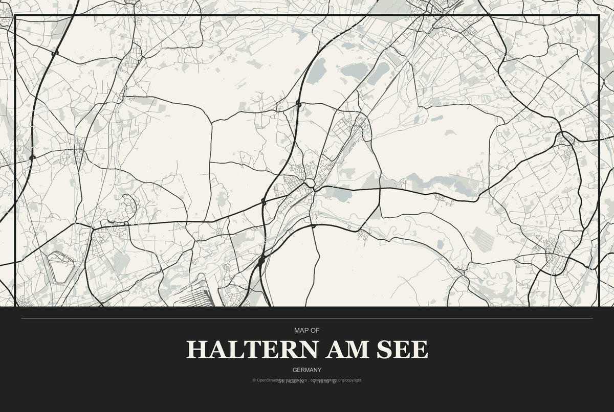 Haltern am See, Germany City Map Aluminum Sign in Museum Plaque style