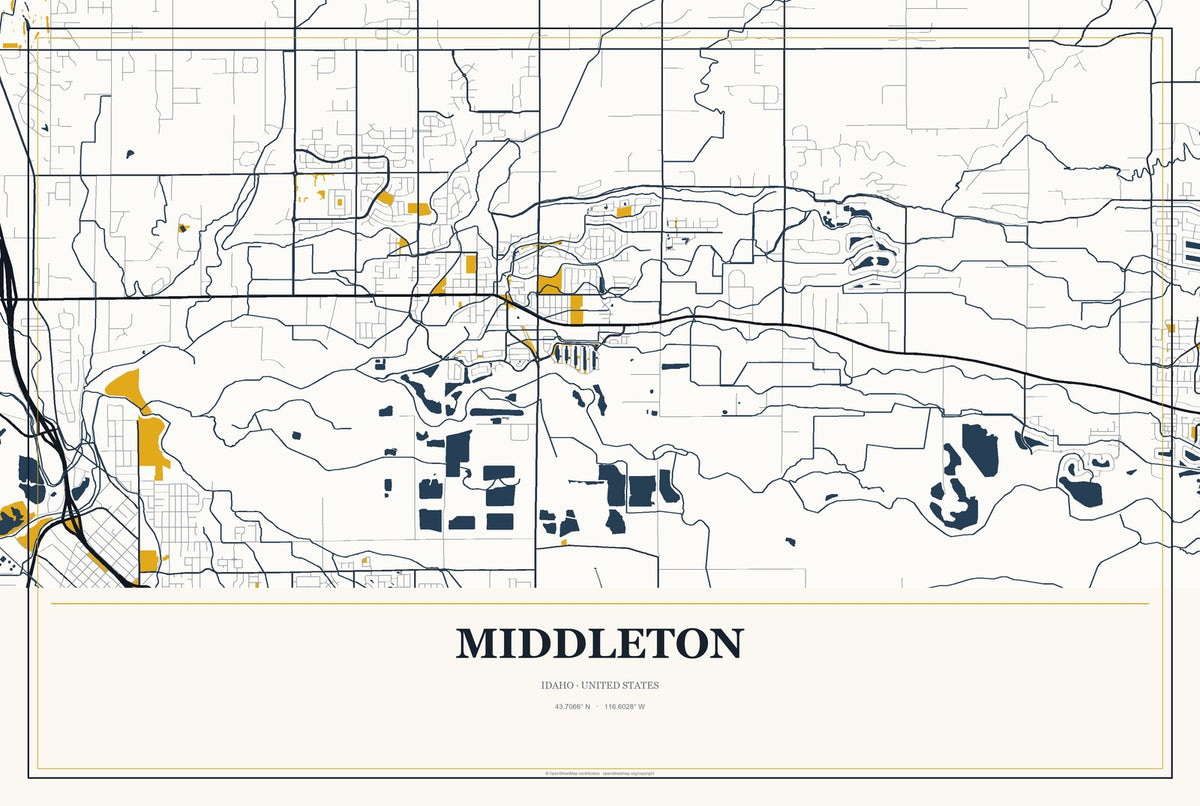 Middleton, Idaho City Map Aluminum Sign in Citrine Modern style