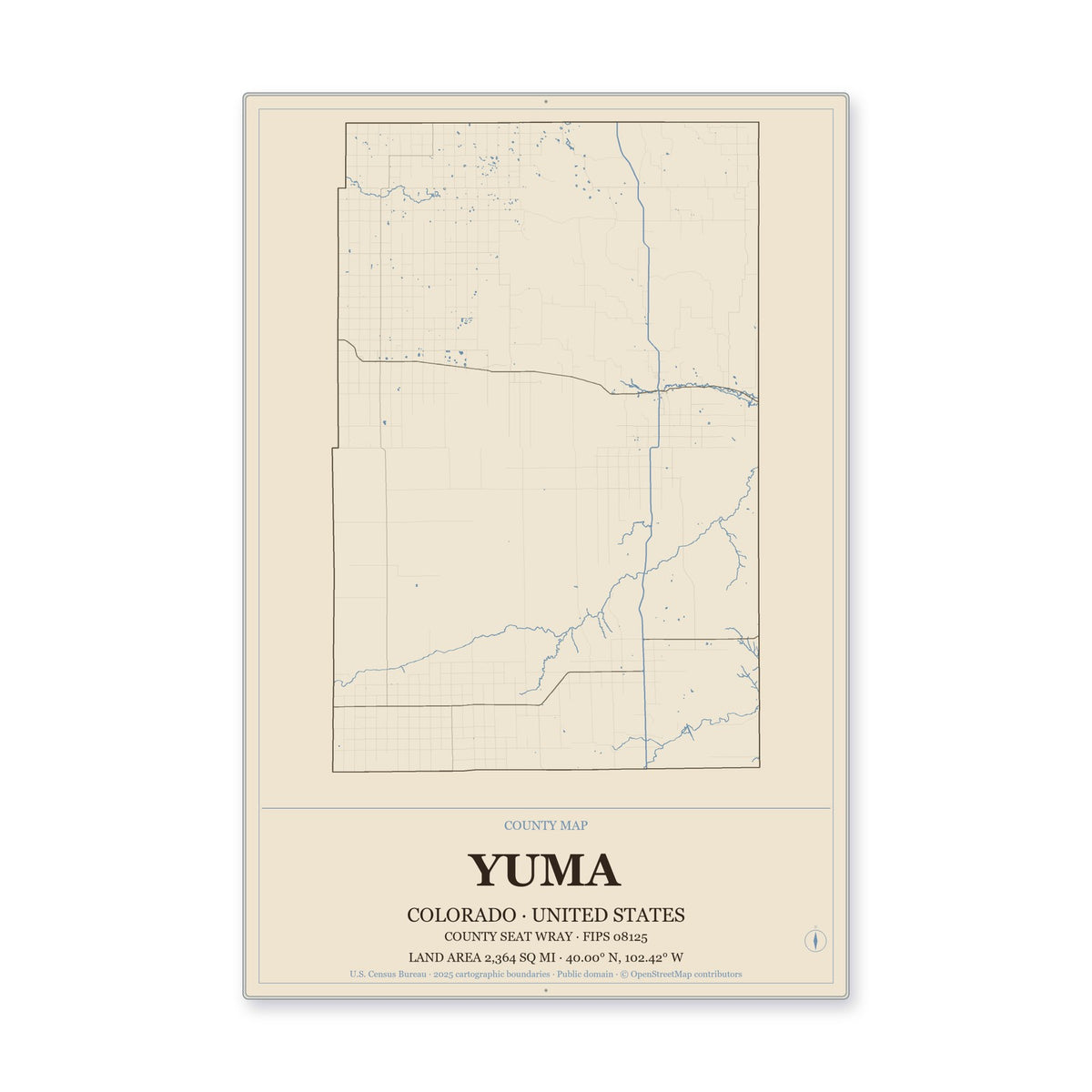Yuma County, Colorado Map Aluminum Sign in Heritage Nautical style