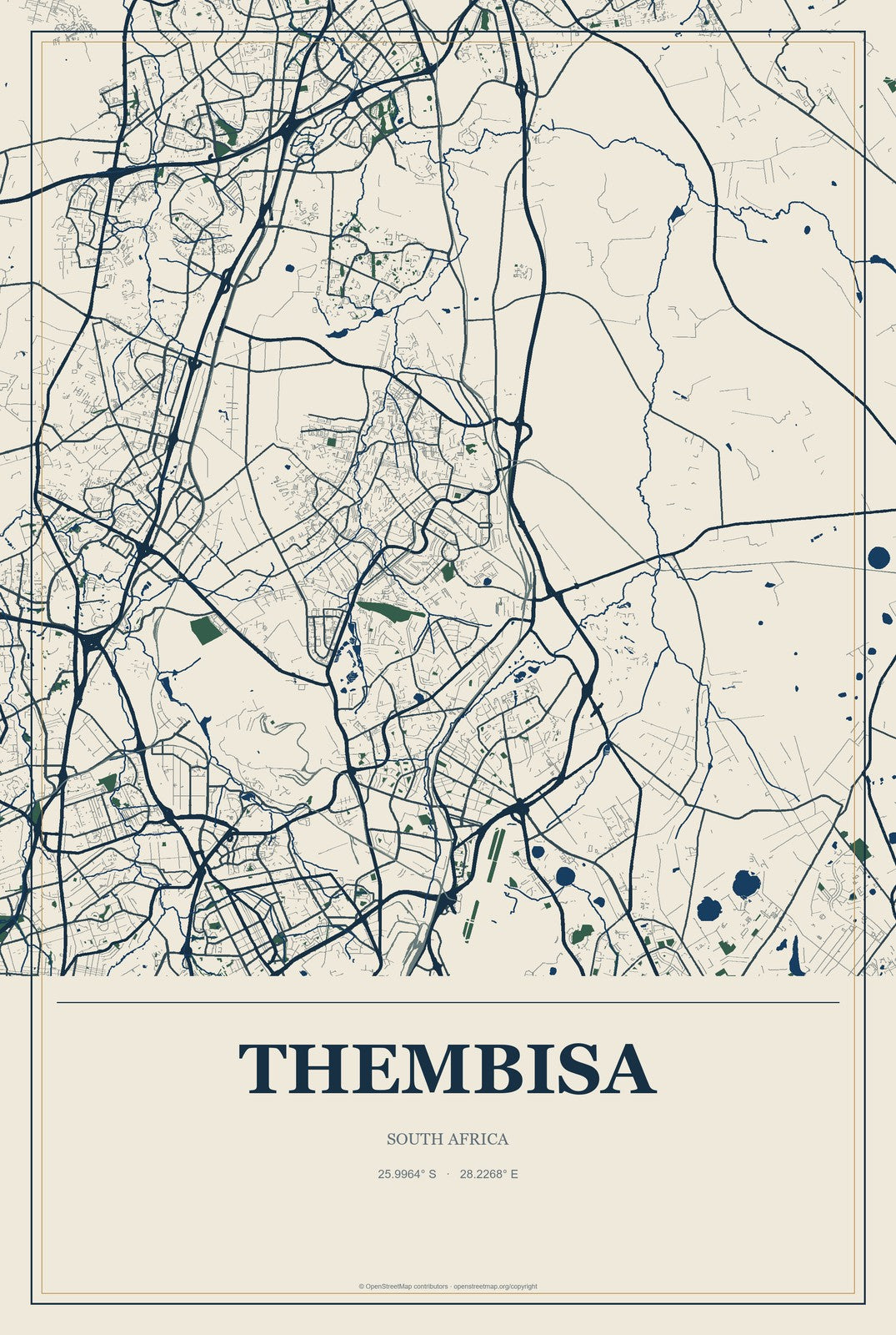 Thembisa, South Africa City Map Aluminum Sign in Coastal Cutout style