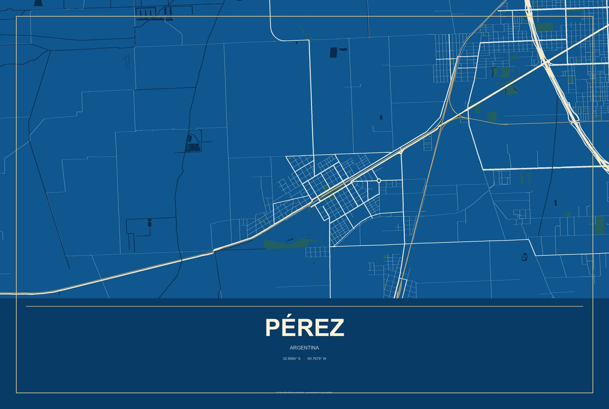 Pérez, Argentina City Map Aluminum Sign in Harbor Cobalt style