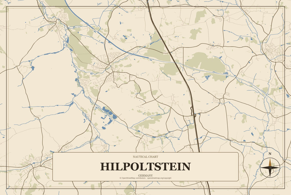 Hilpoltstein, Germany City Map Aluminum Sign in Heritage Nautical style