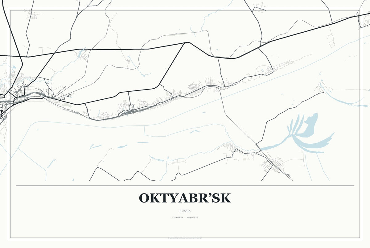 Oktyabr’sk, Russia City Map Aluminum Sign in Gallery Air style