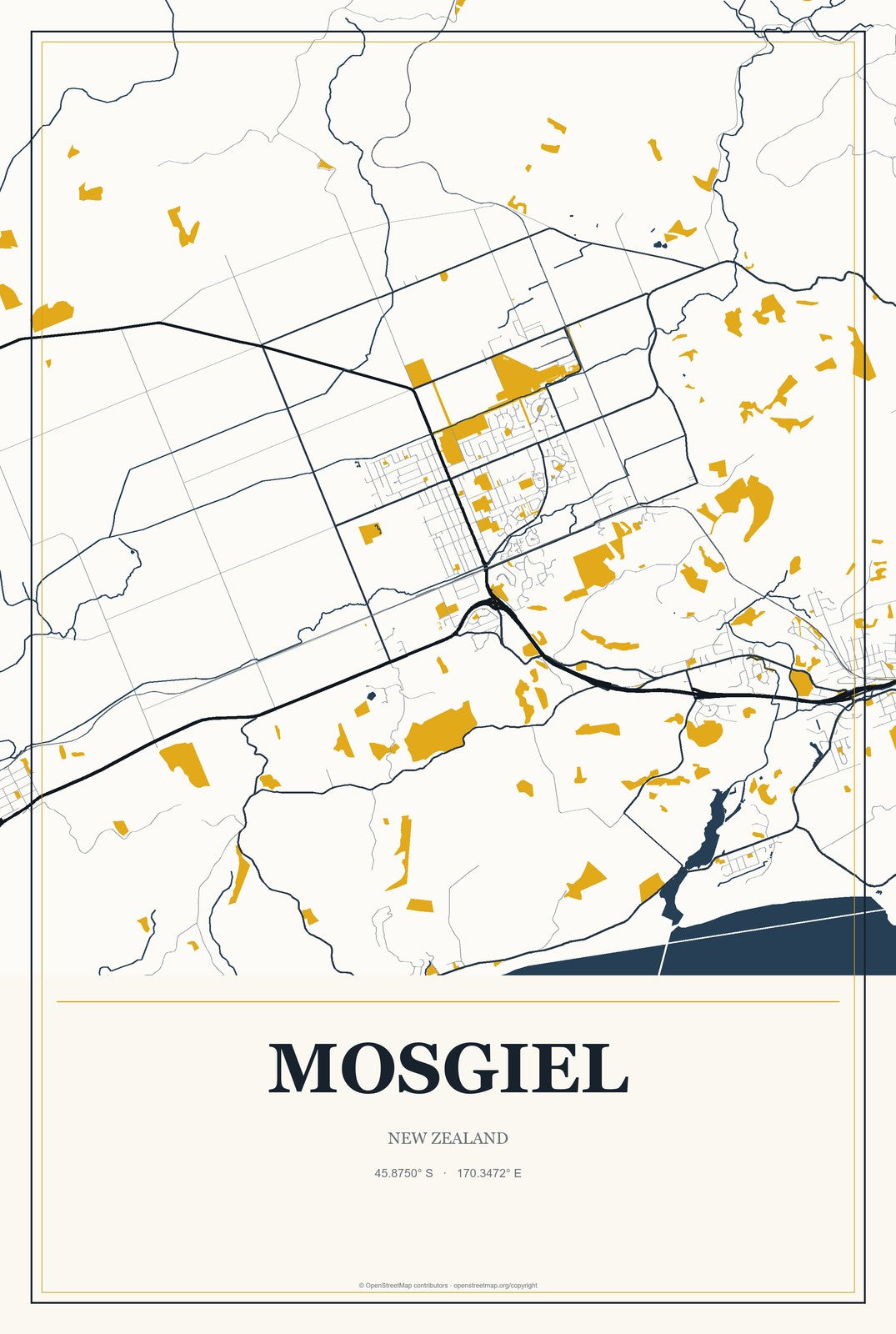 Mosgiel, New Zealand City Map Aluminum Sign in Citrine Modern style