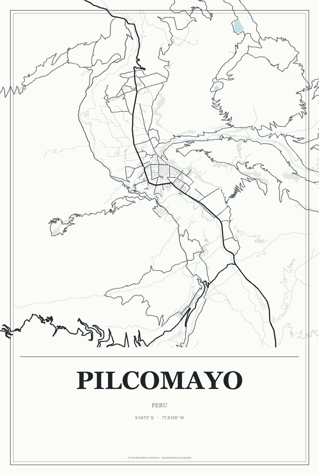Pilcomayo, Peru City Map Aluminum Sign in Gallery Air style