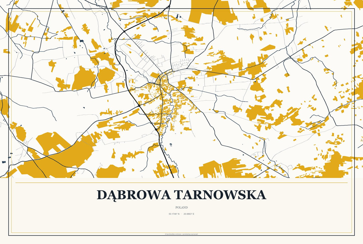 Dąbrowa Tarnowska, Poland City Map Aluminum Sign in Citrine Modern style