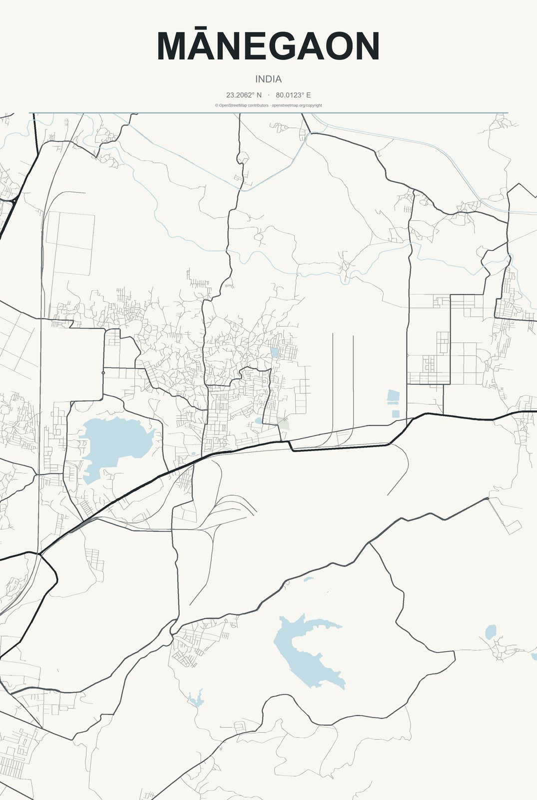 Mānegaon, India City Map Aluminum Sign in Headline Atlas style