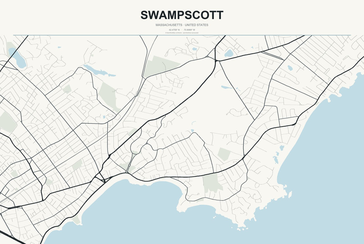 Swampscott, Massachusetts City Map Aluminum Sign in Headline Atlas style