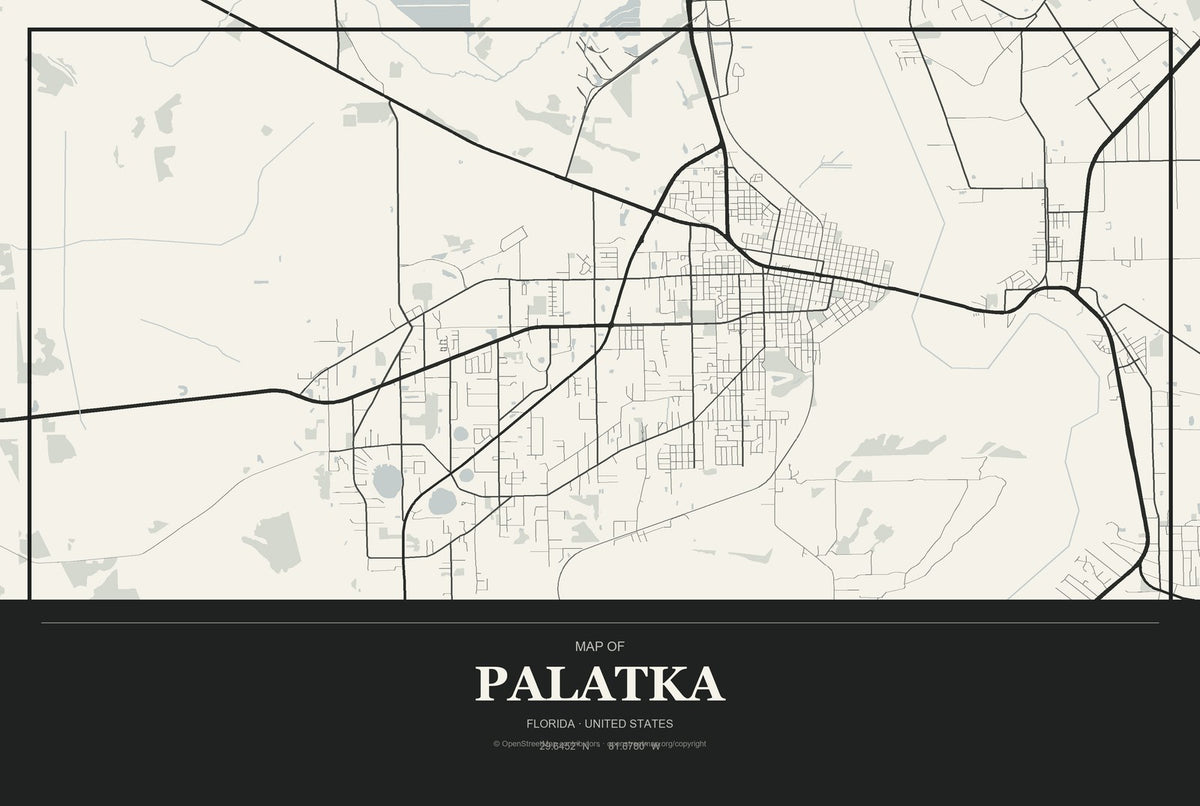 Palatka, Florida City Map Aluminum Sign in Museum Plaque style