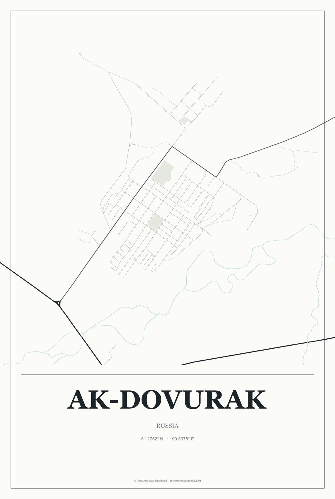 Ak-Dovurak, Russia City Map Aluminum Sign in Gallery Air style