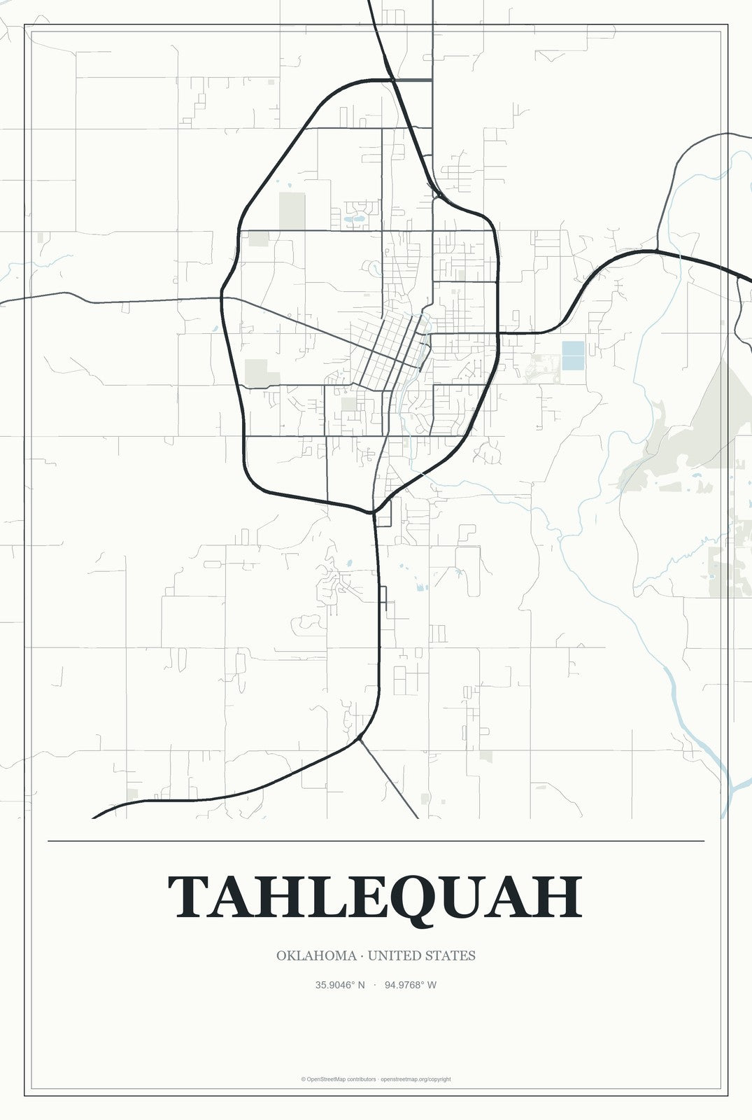 Tahlequah, Oklahoma City Map Aluminum Sign in Gallery Air style