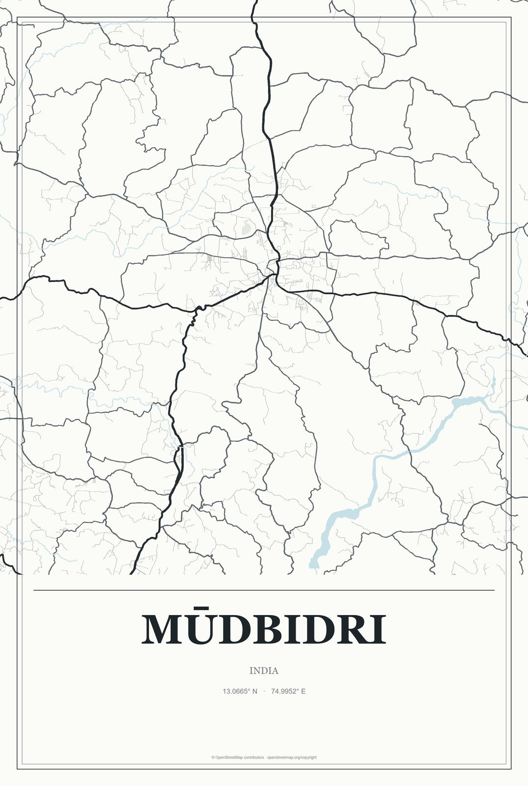 Mūdbidri, India City Map Aluminum Sign in Gallery Air style