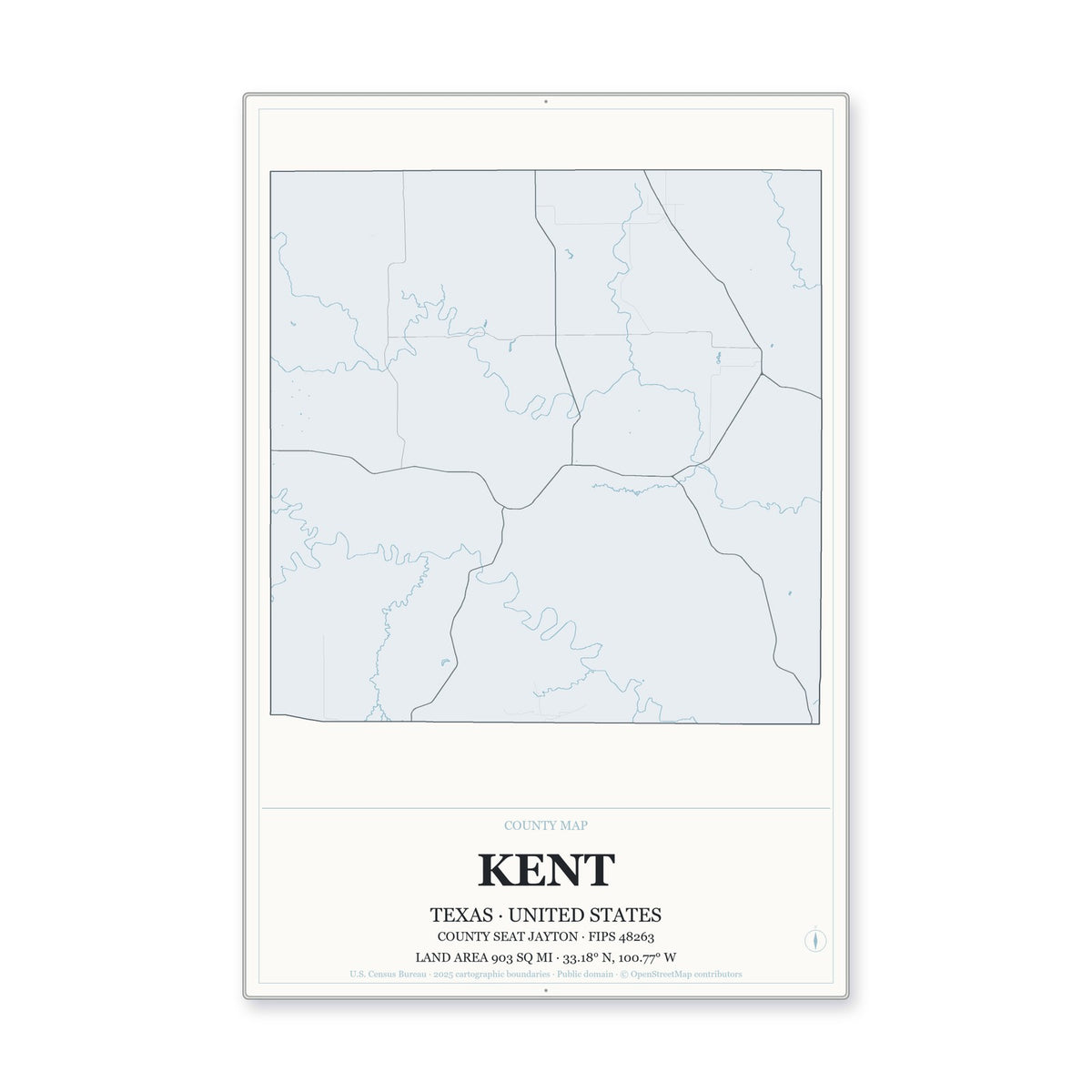 Kent County, Texas Map Aluminum Sign in Gallery Air style