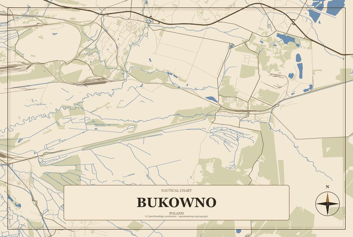Bukowno, Poland City Map Aluminum Sign in Heritage Nautical style