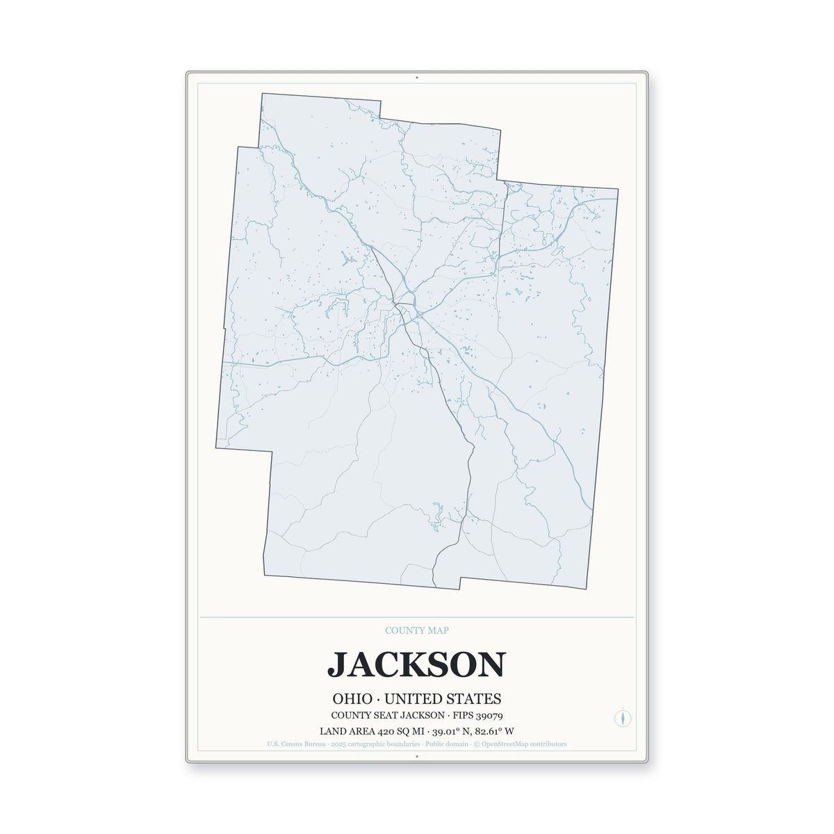 Jackson County, Ohio Map Aluminum Sign in Gallery Air style