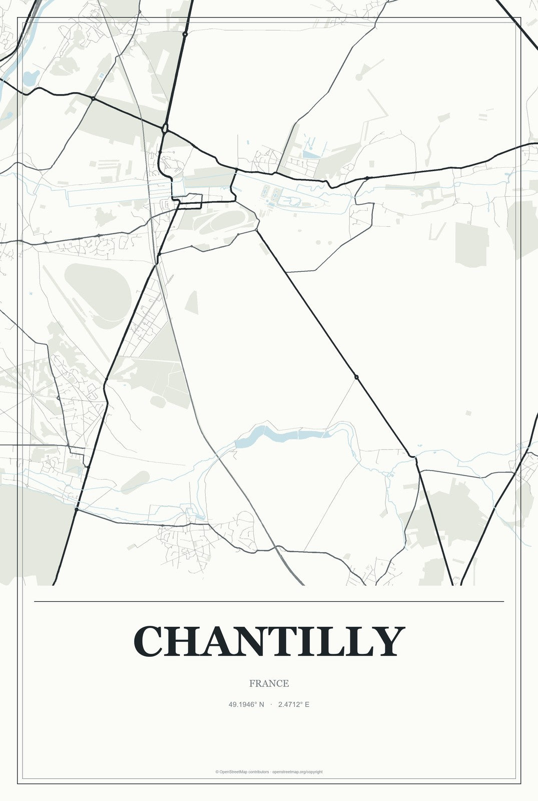 Chantilly, France City Map Aluminum Sign in Gallery Air style