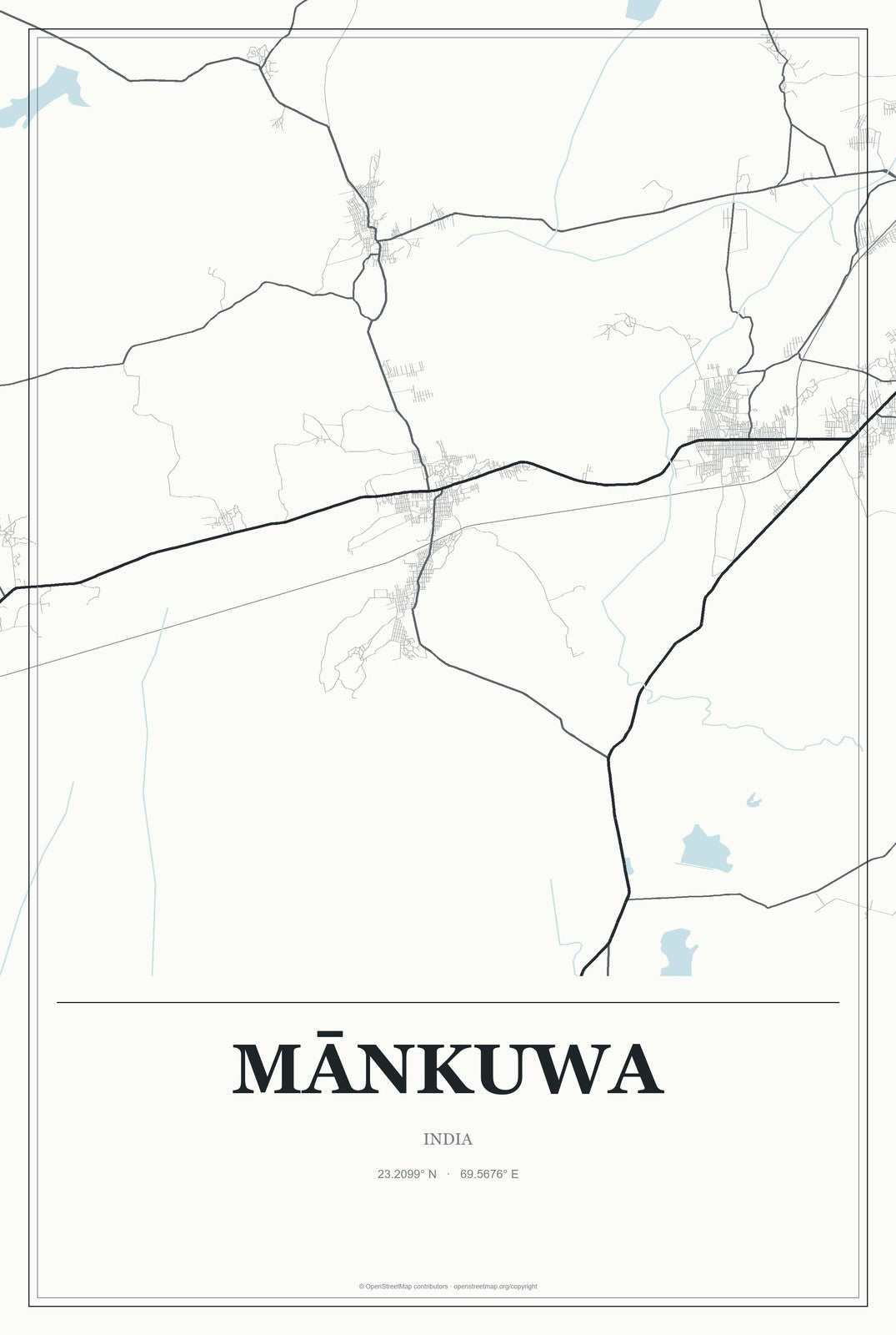 Mānkuwa, India City Map Aluminum Sign in Gallery Air style