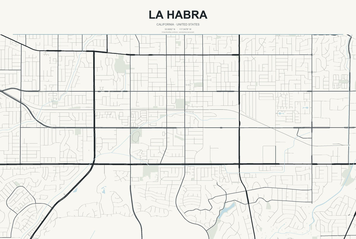 La Habra, California City Map Aluminum Sign in Headline Atlas style