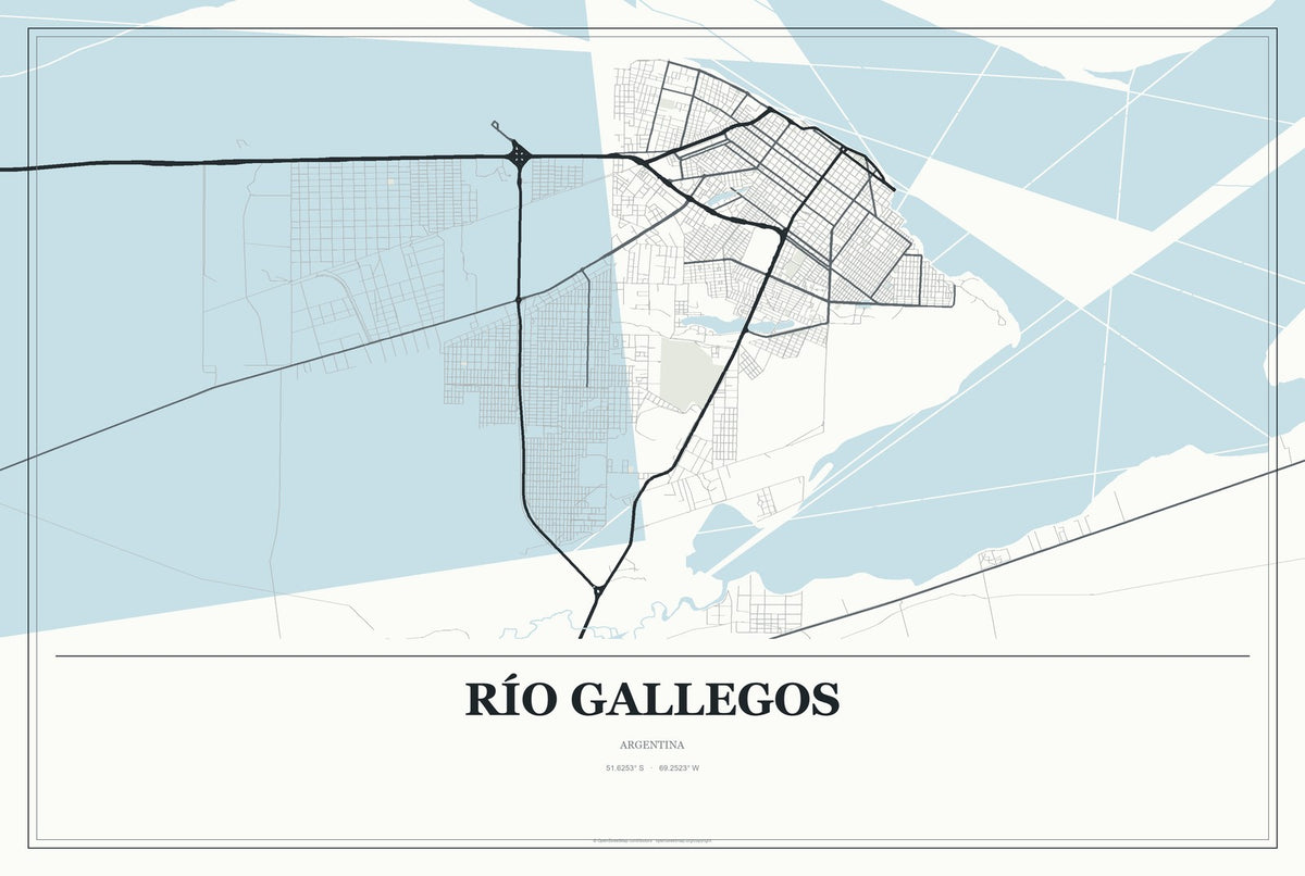 Río Gallegos, Argentina City Map Aluminum Sign in Gallery Air style
