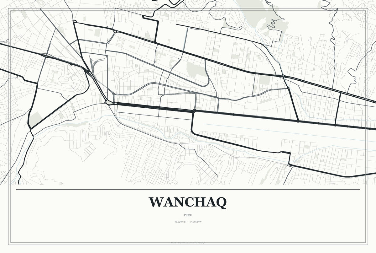 Wanchaq, Peru City Map Aluminum Sign in Gallery Air style