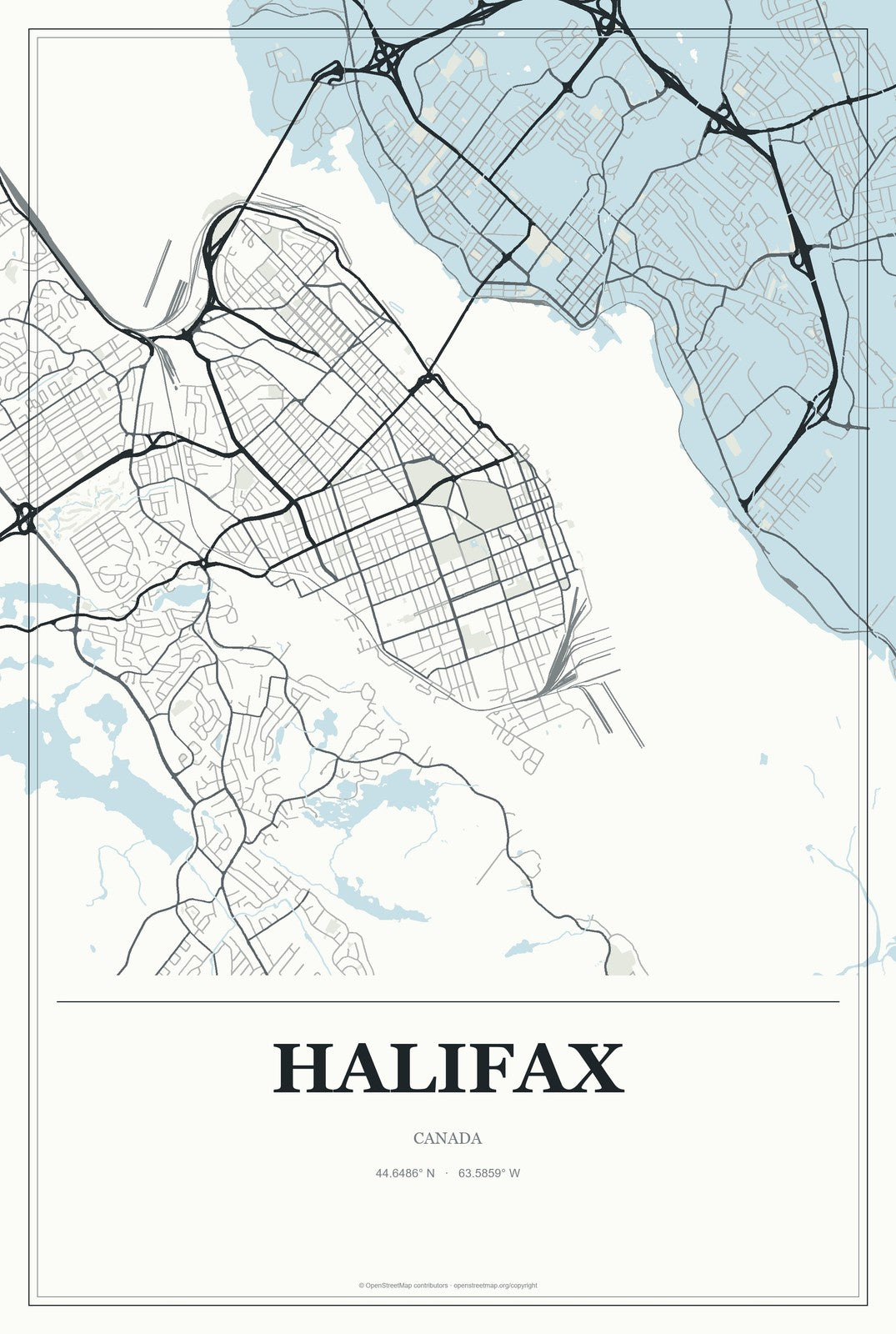 Halifax, Canada City Map Aluminum Sign in Gallery Air style