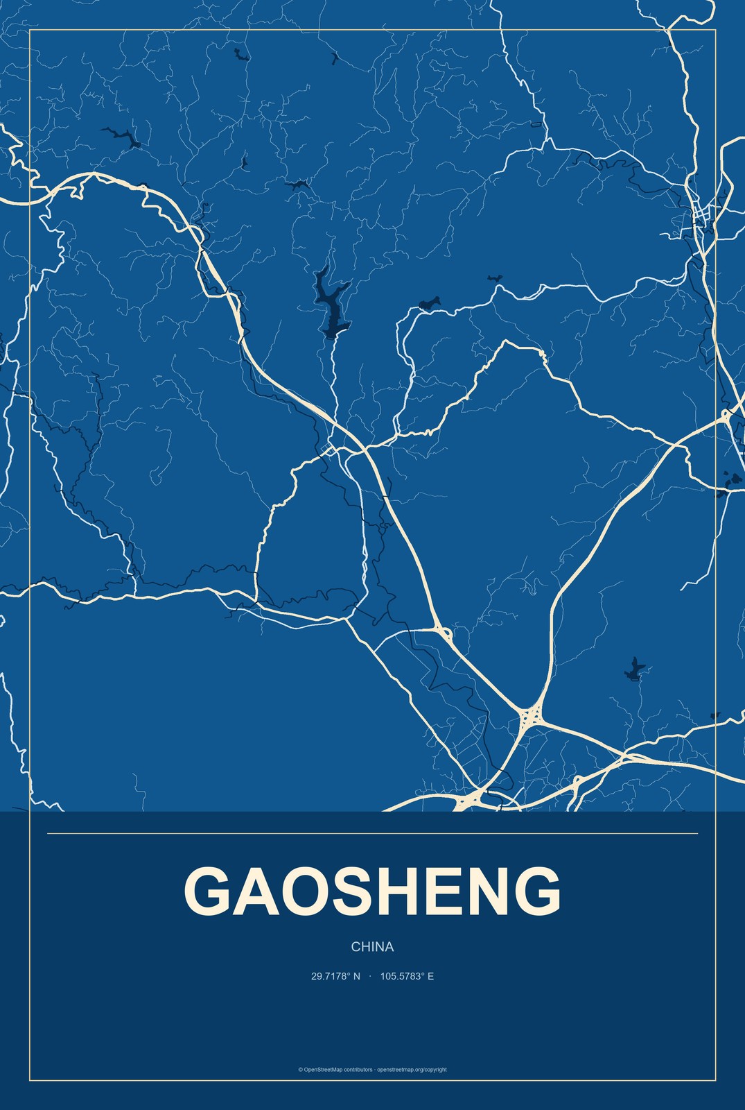 Gaosheng, China City Map Aluminum Sign in Harbor Cobalt style