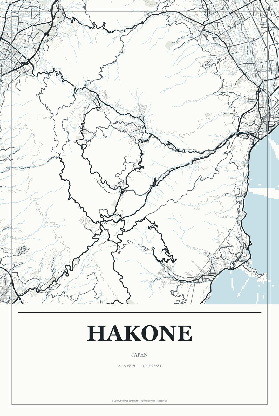Hakone, Japan City Map Aluminum Sign in Gallery Air style