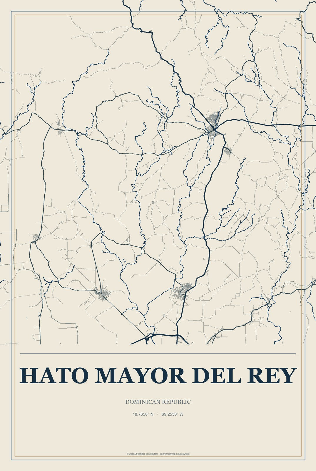 Hato Mayor del Rey, Dominican Republic City Map Aluminum Sign in Coastal Cutout style