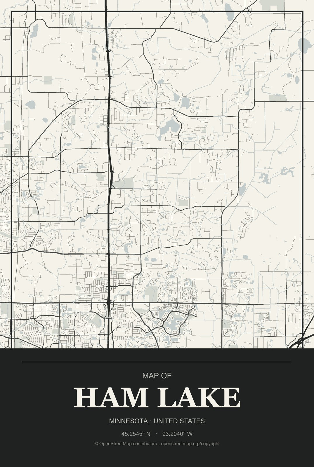 Ham Lake, Minnesota City Map Aluminum Sign in Museum Plaque style