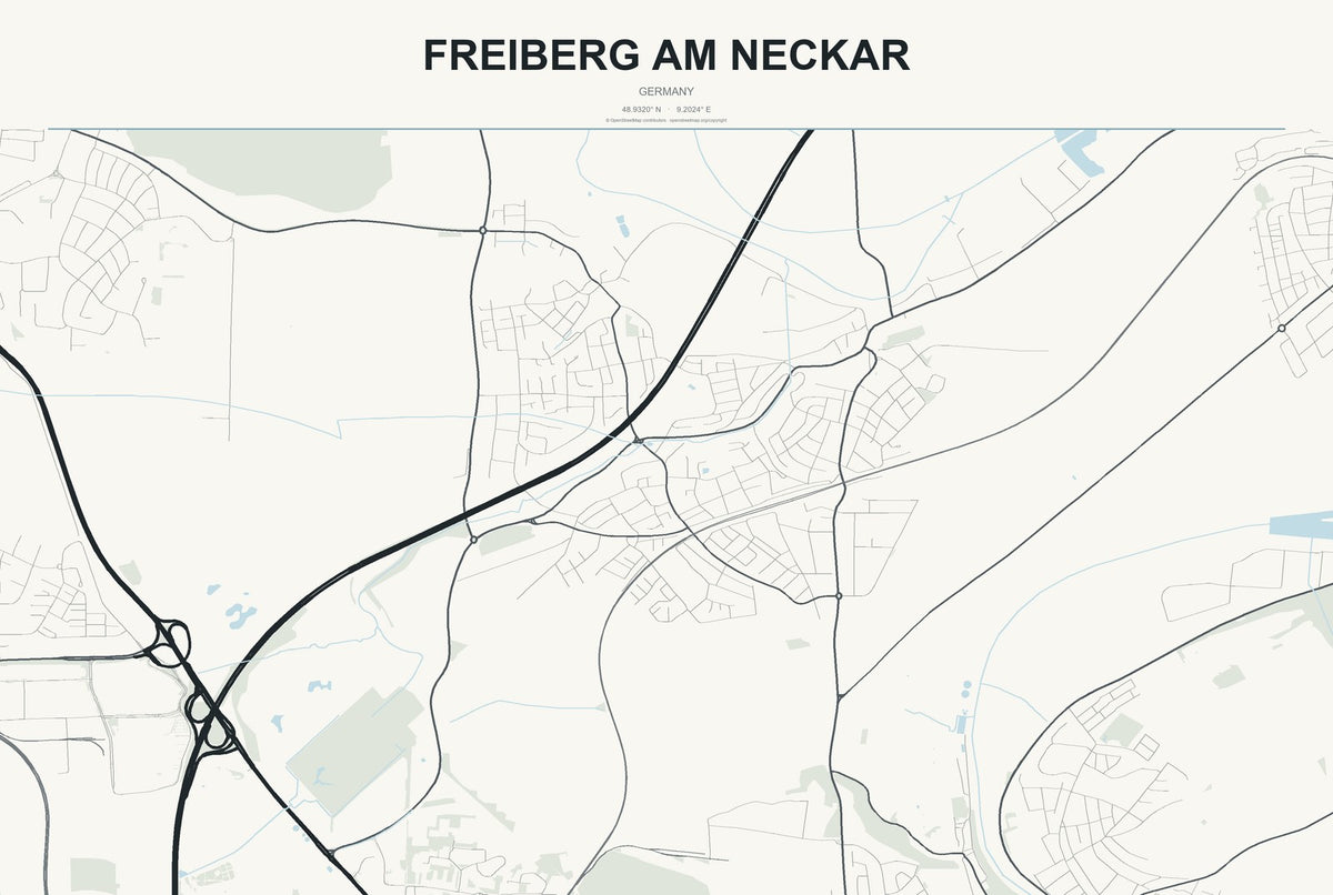 Freiberg am Neckar, Germany City Map Aluminum Sign in Headline Atlas style