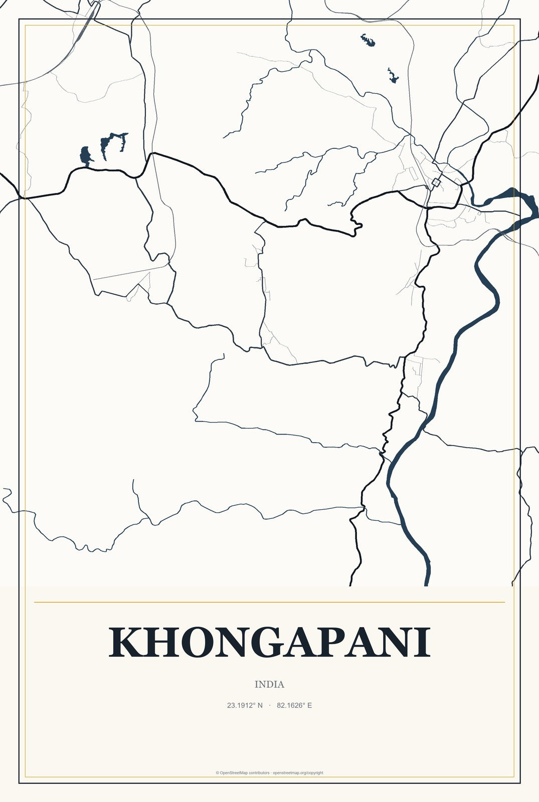 Khongapani, India City Map Aluminum Sign in Citrine Modern style